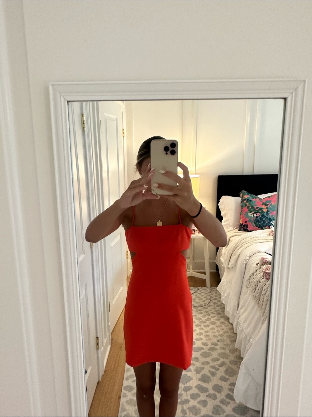 Abbeline Bright Coral Mini Dress with Spaghetti Straps